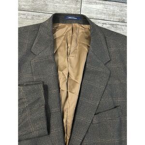 Men's Ralph‎ Lauren 100% Lambs Wool Size 48T Brown Plaid Sports Coat Blazer